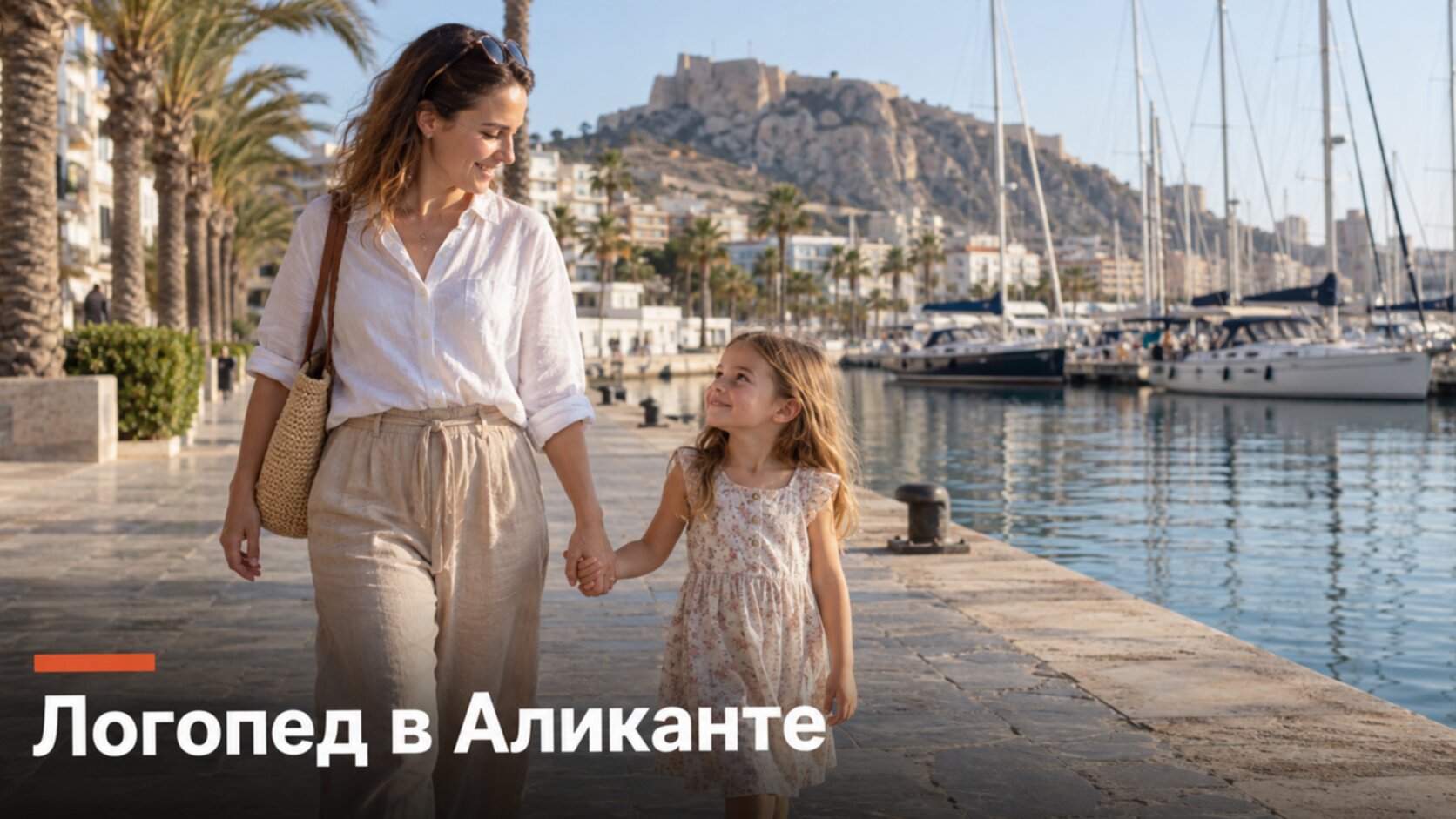 Русскоязычный логопед в Аликанте: мама с дочкой на набережной