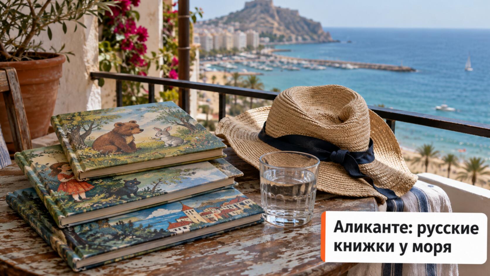 Русские детские книжки на балконе у моря