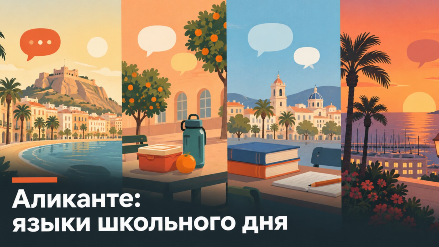 Рисунок: школьный день разделён на цветные блоки языков