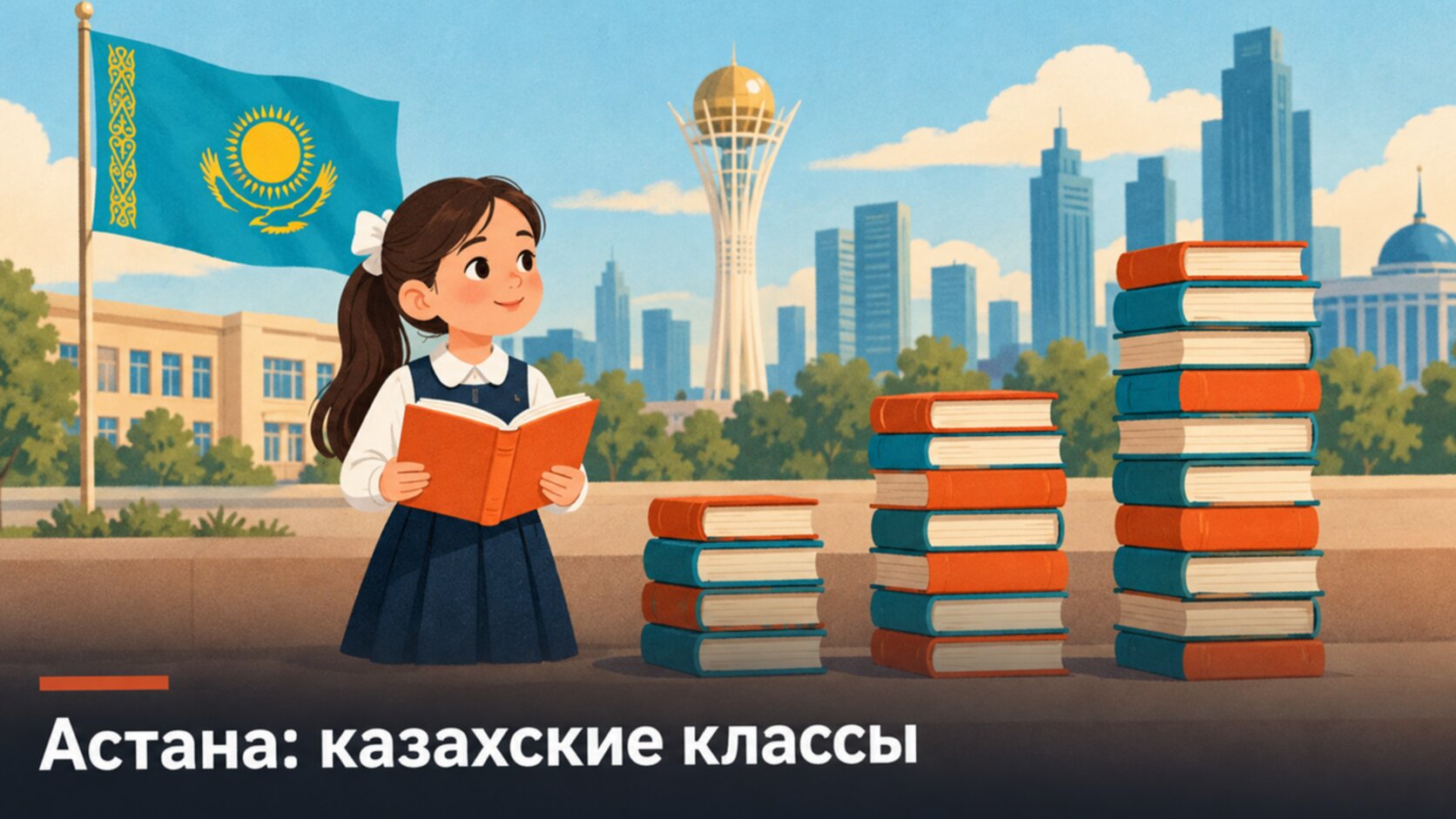 Рисунок: три столбца из учебников, растущие по высоте