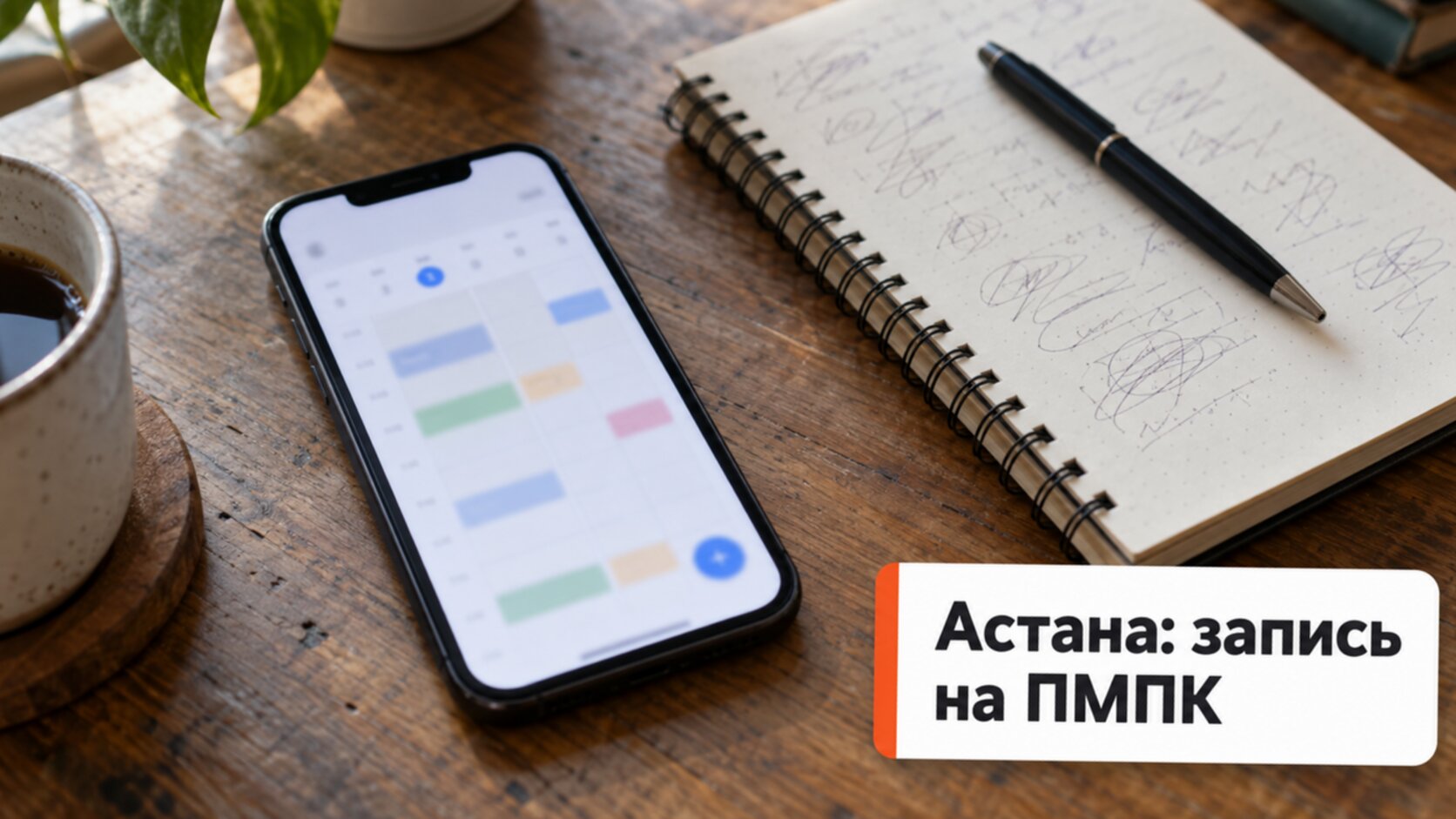 Телефон с экраном записи рядом с блокнотом