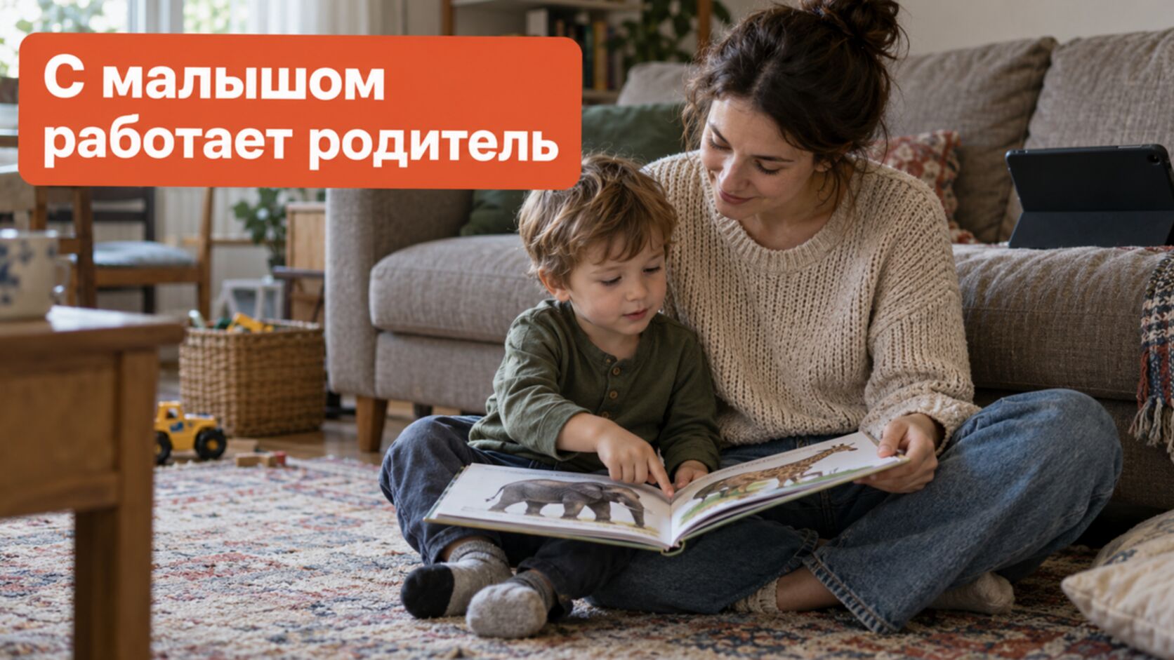 Диагностика речи малыша: мама показывает книжку с животными, мальчик указывает пальцем