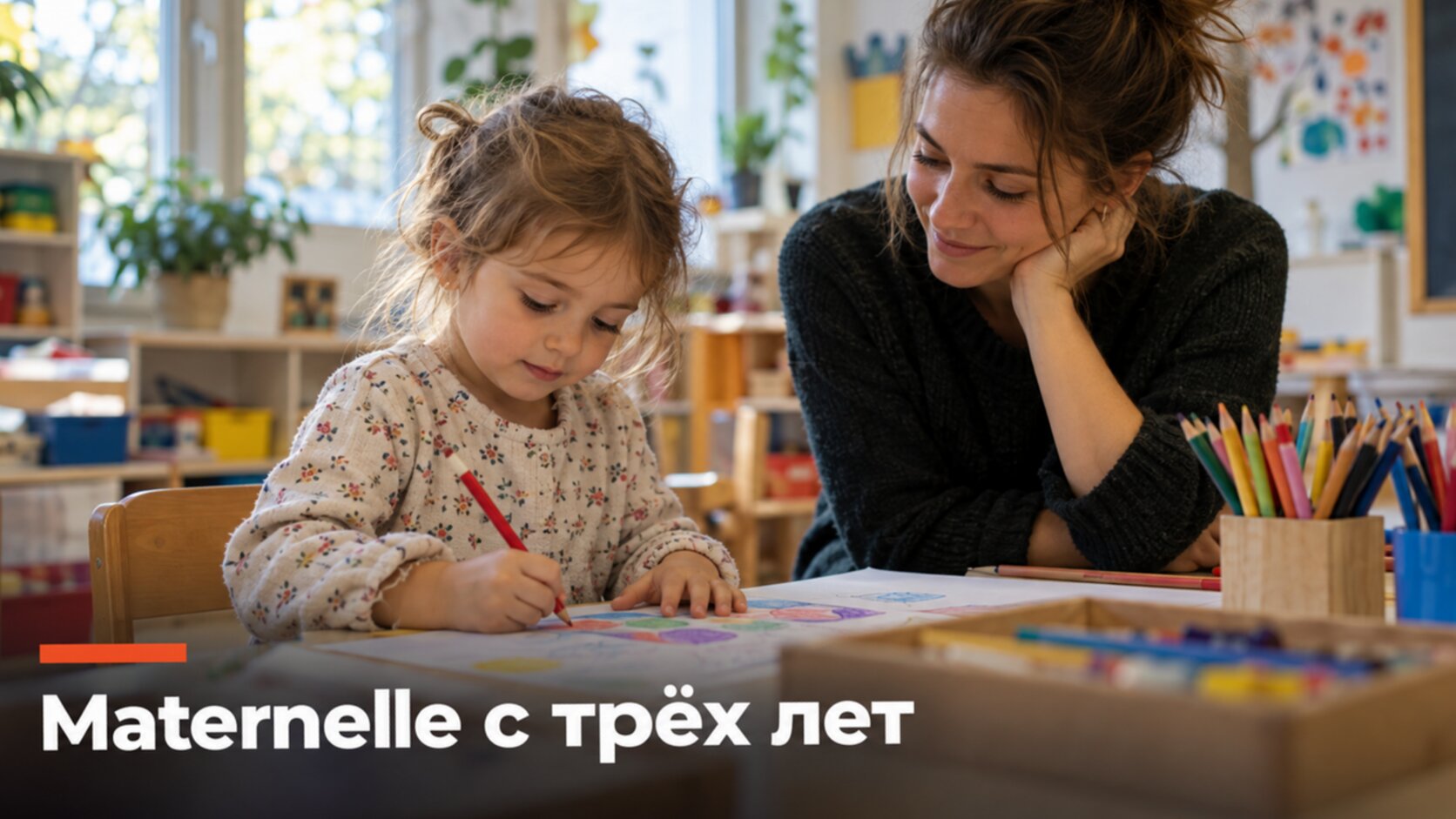 Детский сад maternelle во Франции: девочка рисует