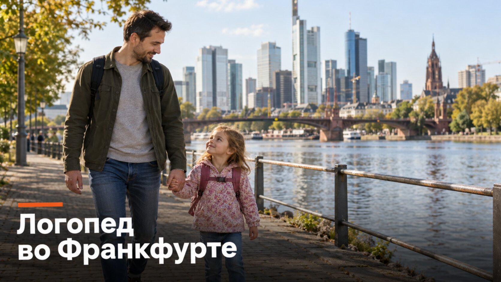 Русскоязычный логопед во Франкфурте: папа с дочкой на набережной Майна