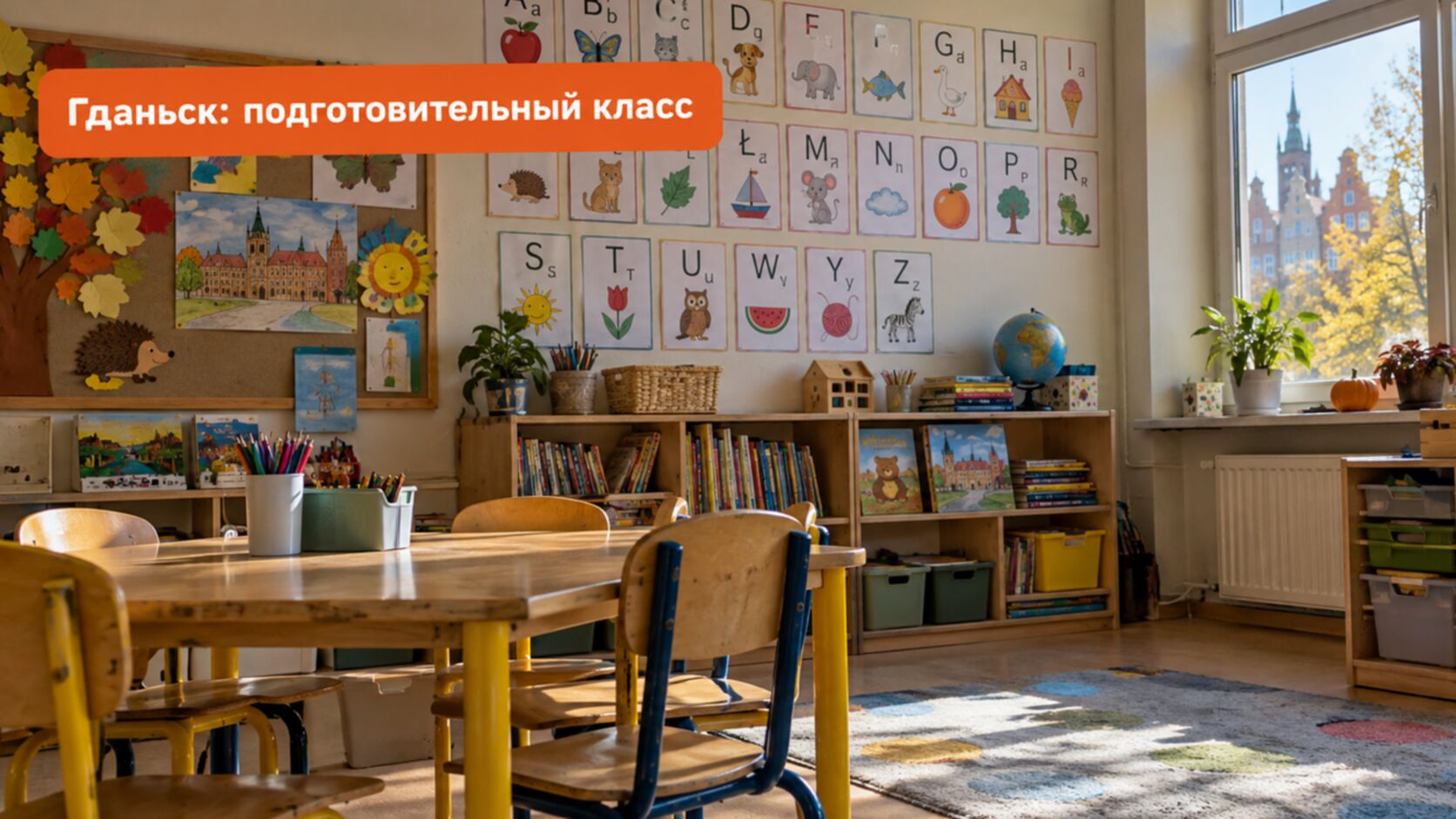 Гданьск: класс польской школы с цветными карточками и книгами