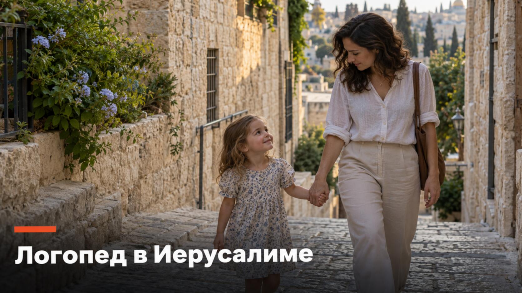 Русскоязычный логопед в Иерусалиме: мама с дочкой на каменной улице