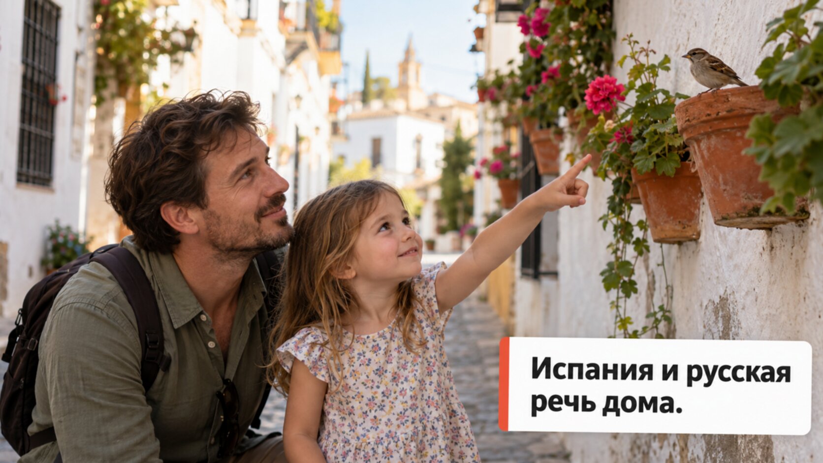 Русскоязычный логопед в Испании: папа с дочкой на улице испанского города