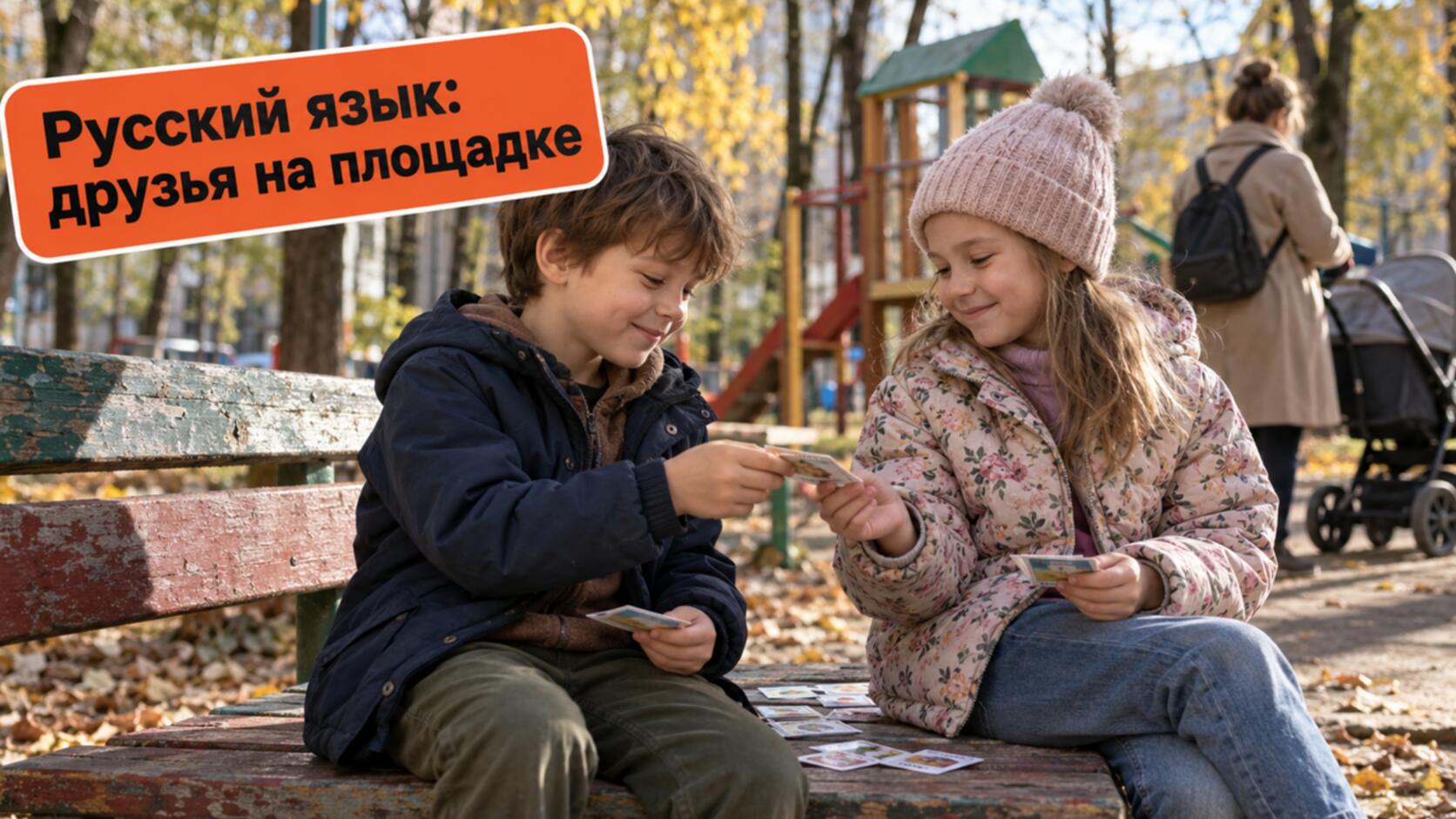 Дети на площадке играют в слова по-русски