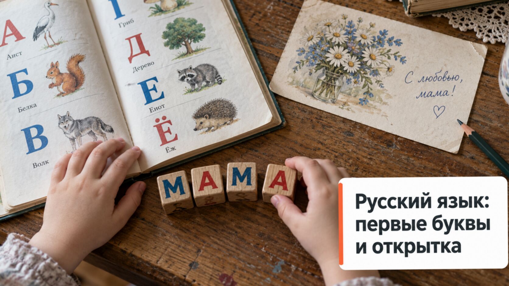 Русская азбука, кубики с буквами и открытка: как сохранить русский язык у ребёнка, читать и писать