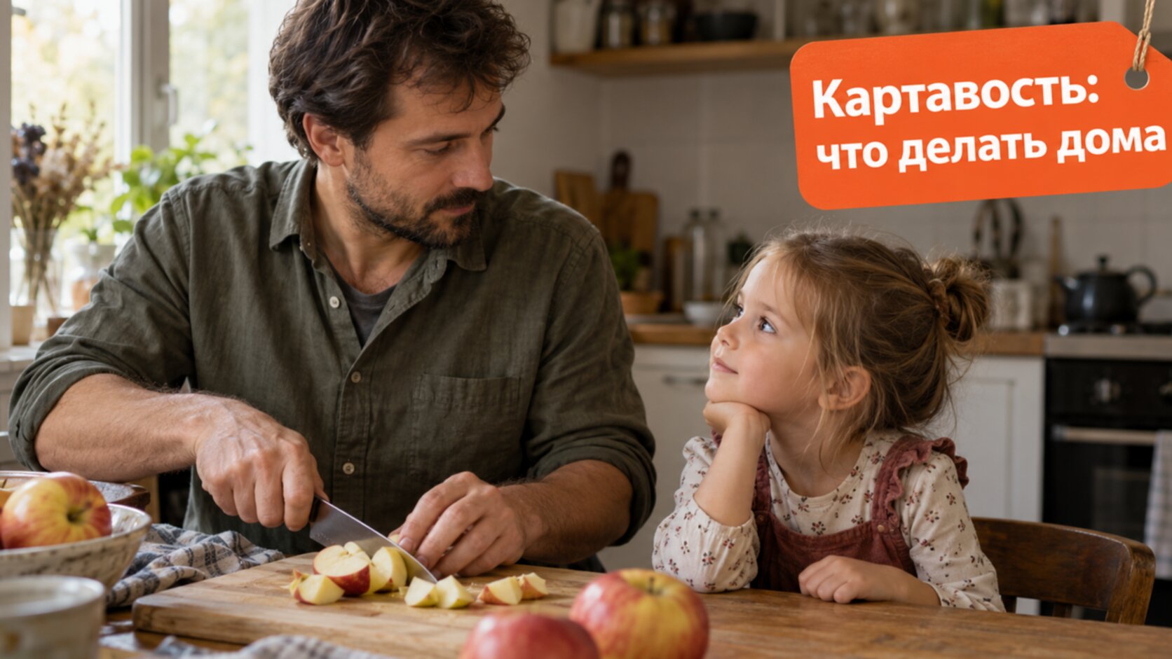Папа спокойно слушает дочку на кухне: что делать дома, если ребёнок картавит