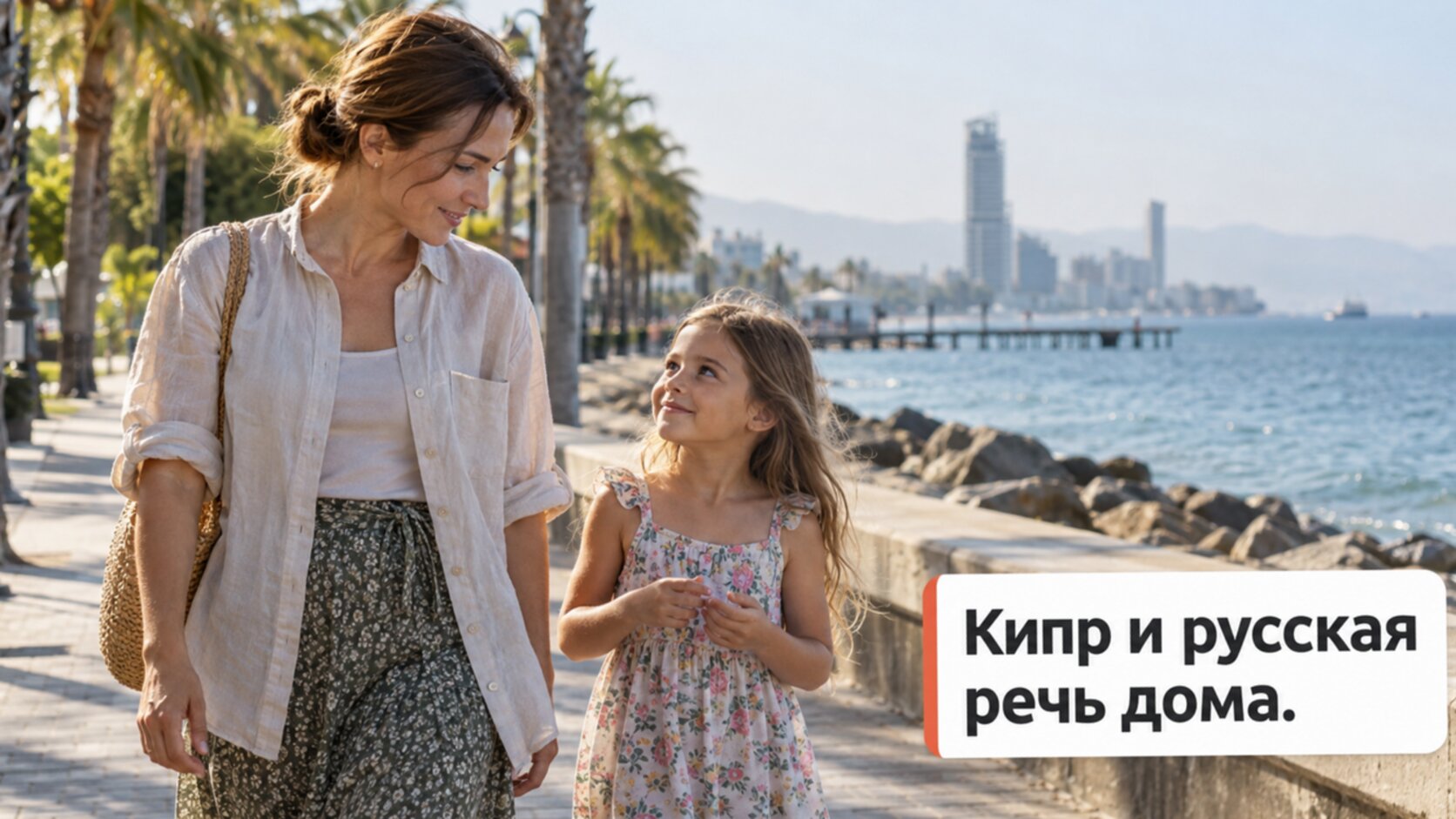 Русскоязычный логопед на Кипре: мама с дочкой на набережной