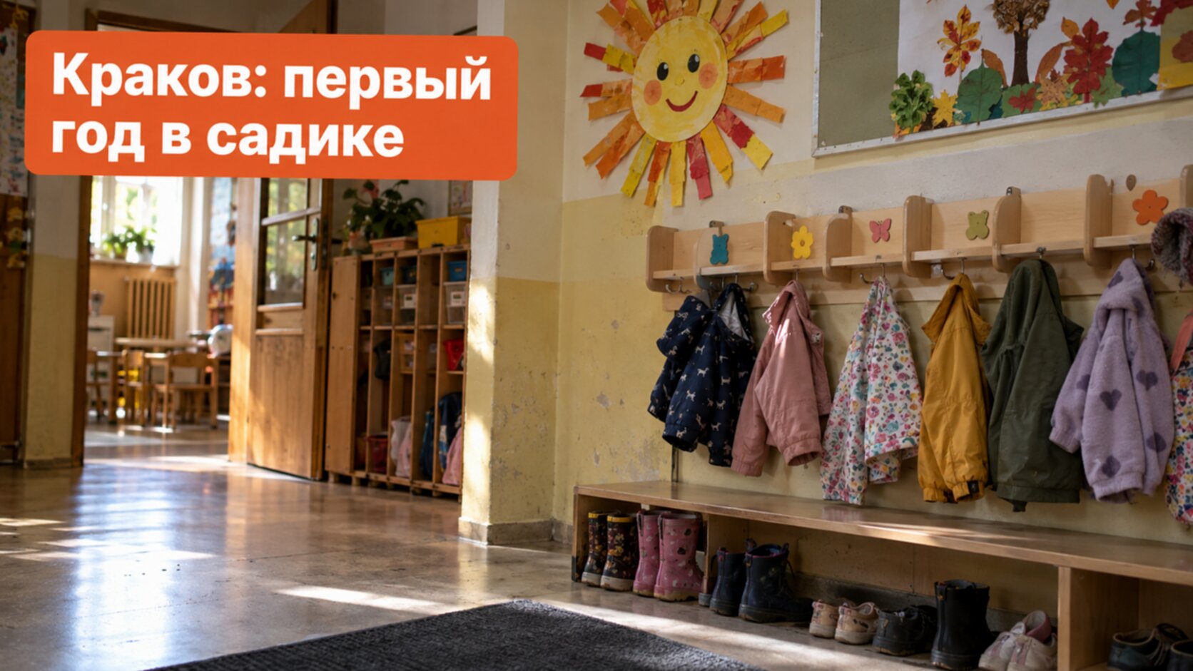 Краков: вход в польский детский садик с вешалками и обувью