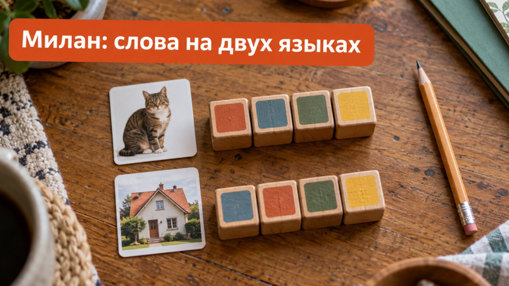 Карточки и кубики со словами на двух языках
