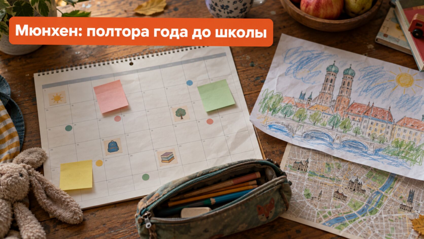 Мюнхен: календарь с цветными заметками перед школой