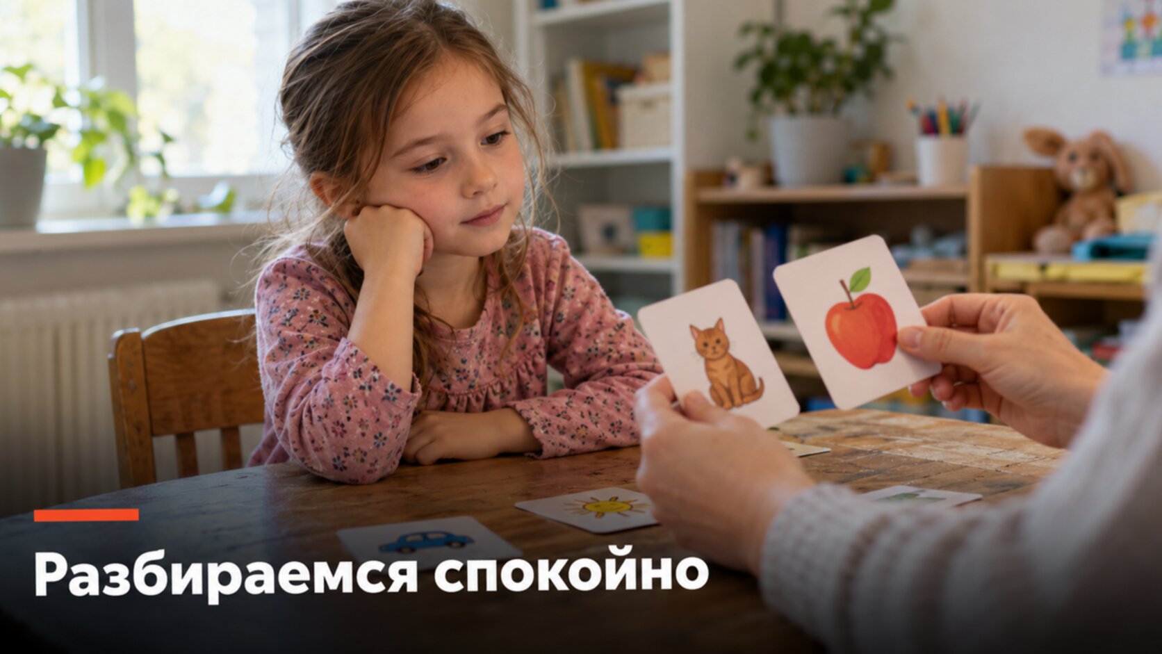 Нарушения речи у детей: девочка занимается с карточками