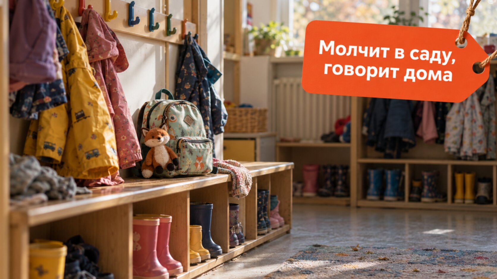 Раздевалка детского сада: ребёнок в 3 года может молчать в саду и говорить дома