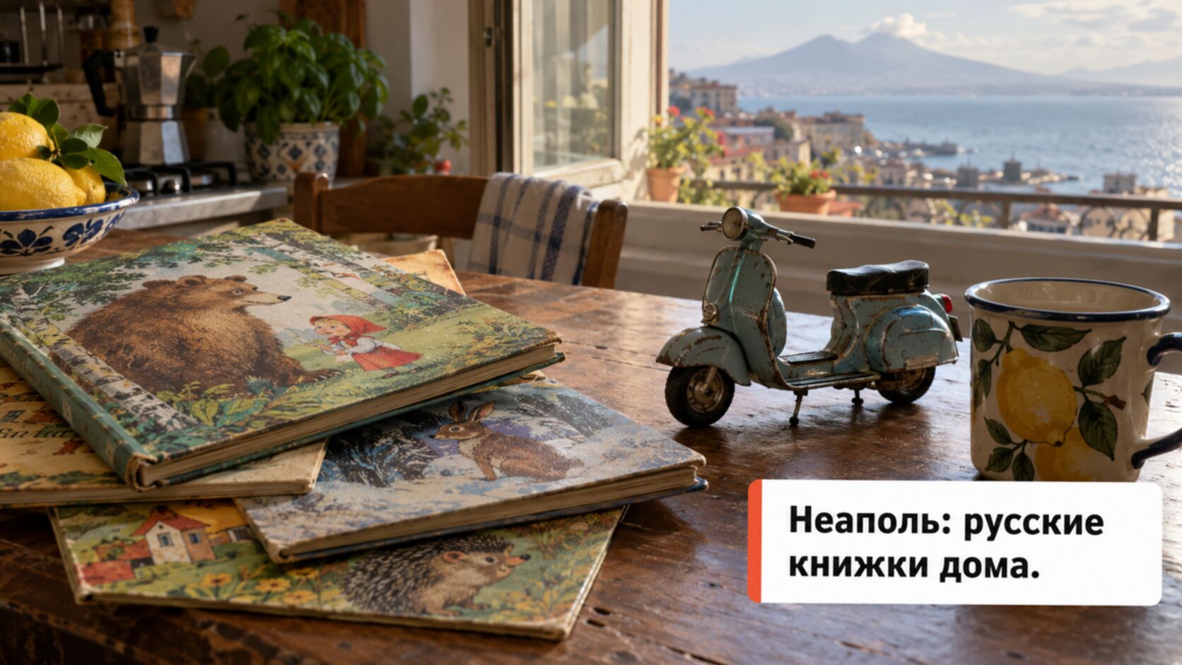 Русские детские книжки на кухонном столе