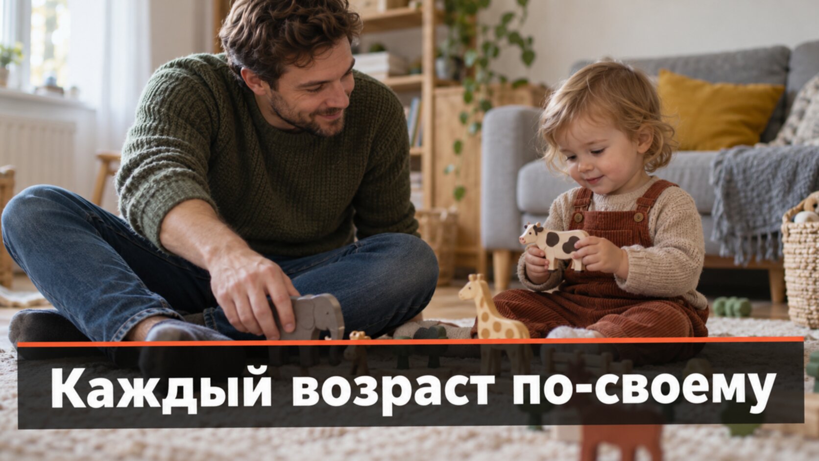 Развитие речи у детей: папа играет с малышом в игрушечных животных