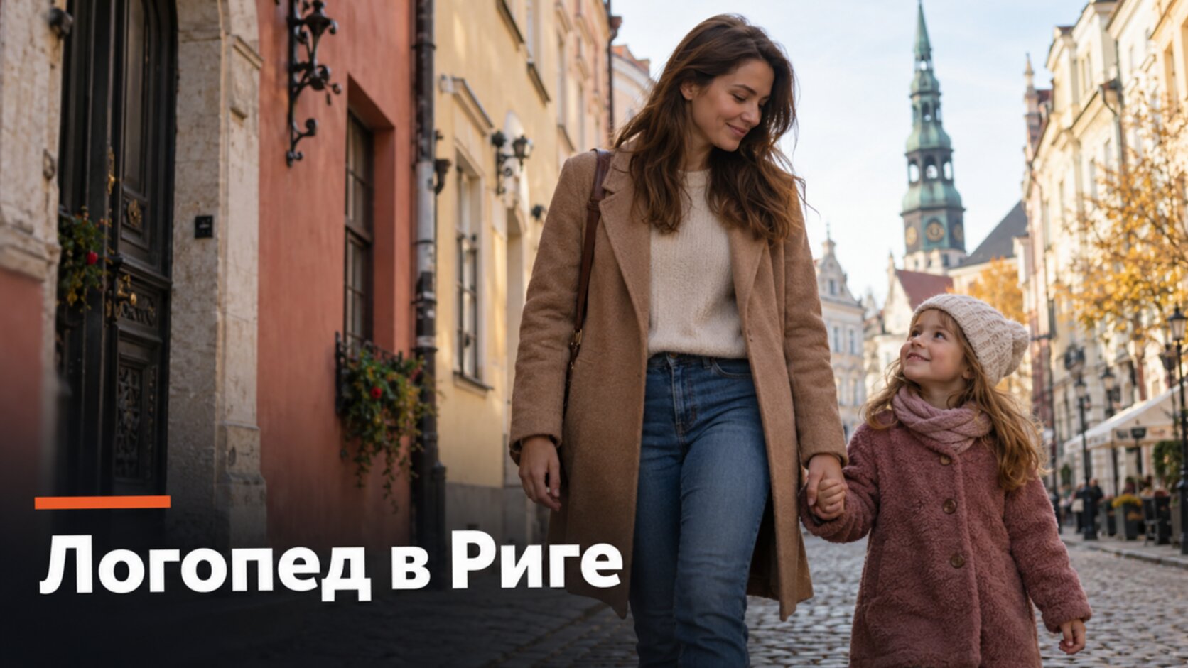 Русскоязычный логопед в Риге: мама с дочкой на улице Старого города