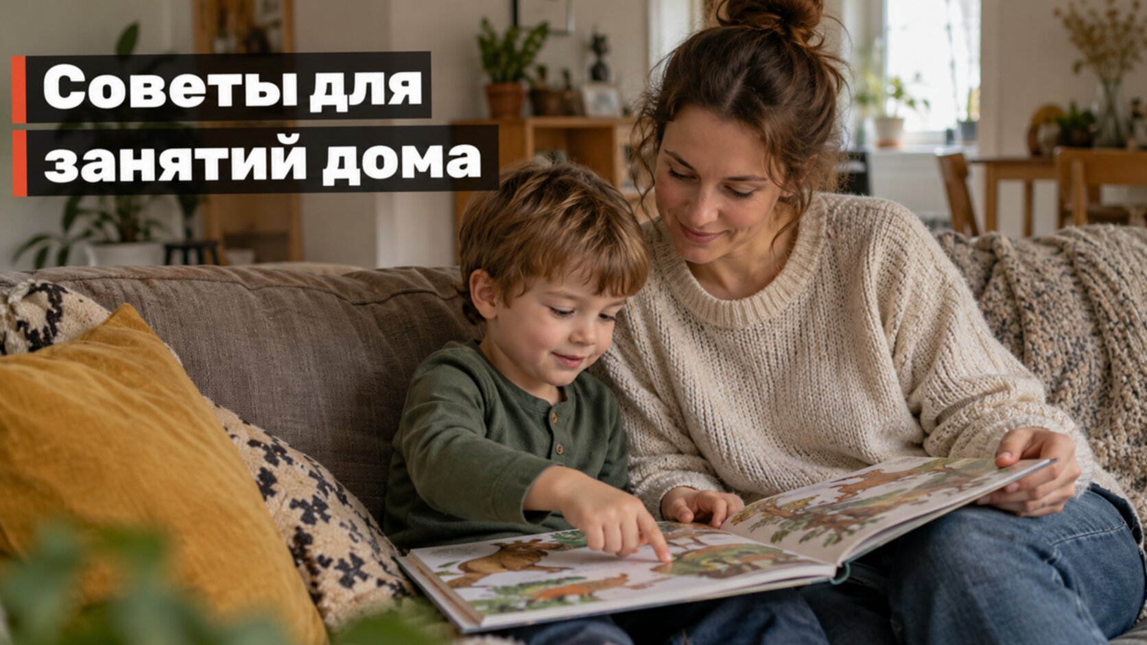 Советы логопеда родителям: мама с ребёнком читают книгу с картинками