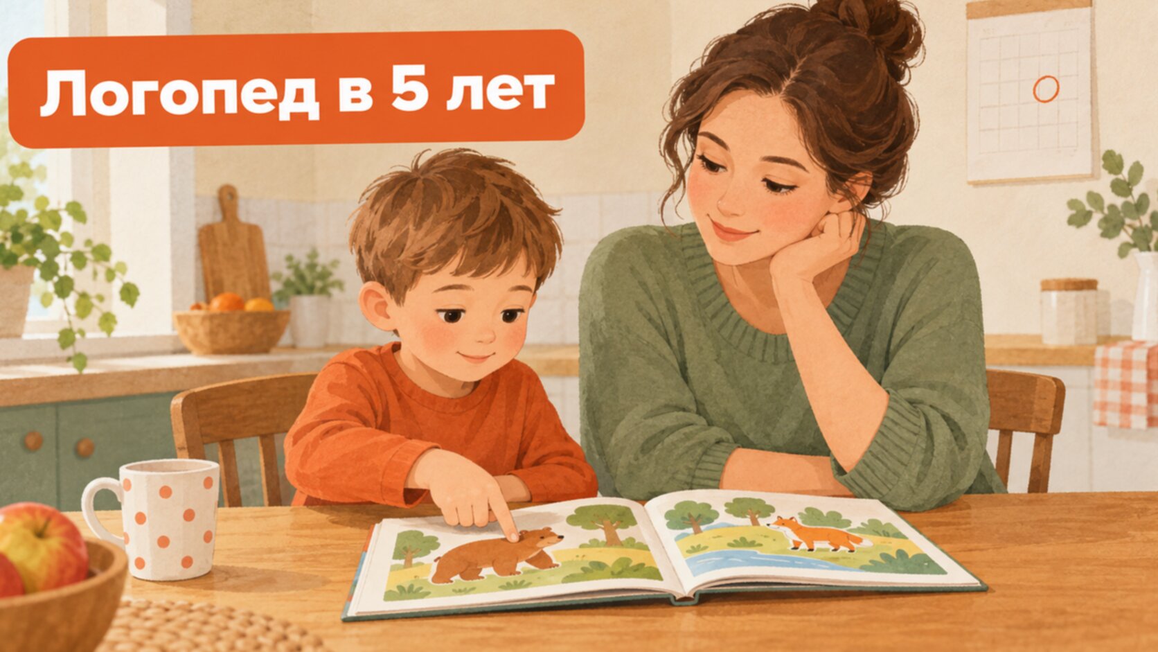 Логопед в 5 лет: мальчик показывает картинку в книге маме