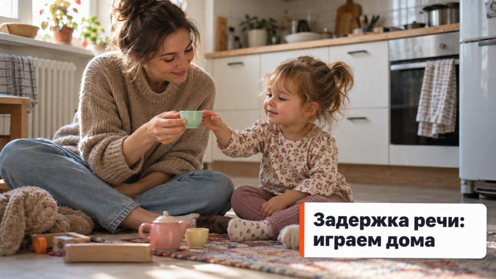 Помощь при ЗРР у детей: мама называет предметы в игре с дочкой